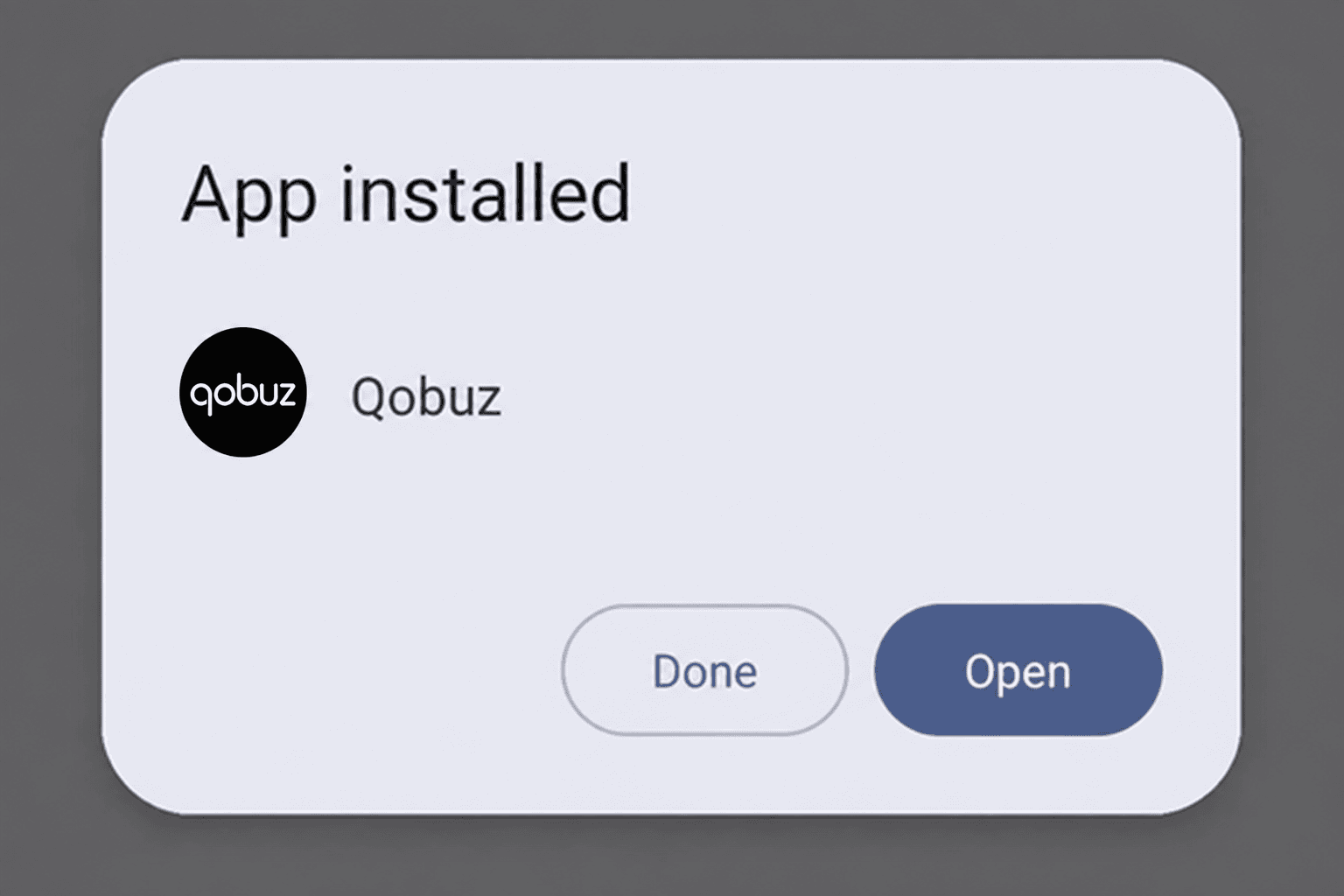 Android package installer confirming that Qobuz is installed