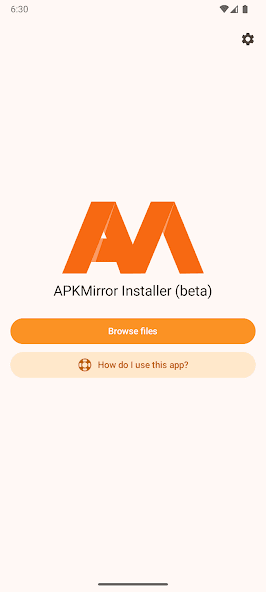 APKMirror Installer 2.0 home screen with the Browse files button